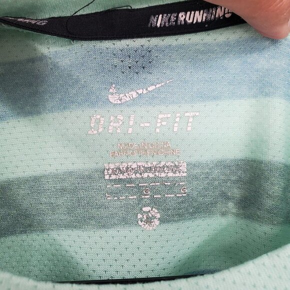 Nike Dri-Fit Running Shirt Zip Pockets Stripe Short Sleeve Mesh Large Womens - Picture 5 of 13